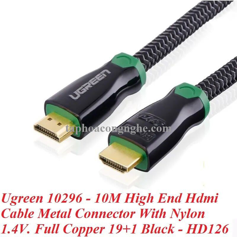 Ugreen 10296 10M màu Đen Cáp tín hiệu HDMI vỏ bọc kim loại hỗ trợ 3D 4K2K HD126 30010296
